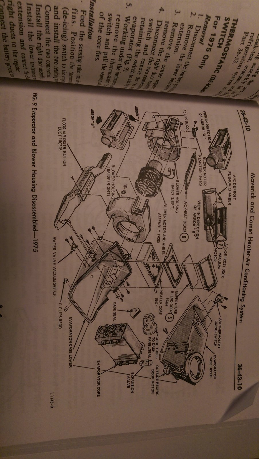 Evaporator and blower housing diassembled 1975